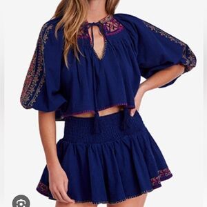 Navy Blue Embroidered Two-Piece Set